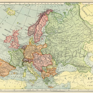 VINTAGE 1901 MAP of EUROPE Instant Download Digital Printable- Old Antique European Map 8.5 x 11 plain and aged