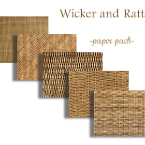 WICKER, RUSH,WILLOW and RaTTAN - Digital Paper Pack - 5 Woven Wicker Papers  -Instant Download Digital Printable Papers  - DiY