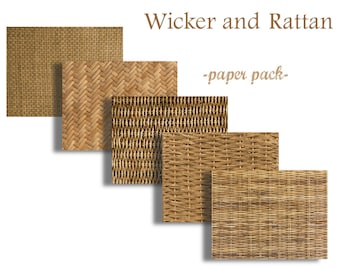 WICKER, RUSH,WILLOW and RaTTAN - Digital Paper Pack - 5 Woven Wicker Papers  -Instant Download Digital Printable Papers  - DiY