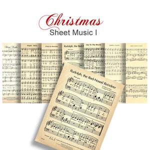 WEIHNACHTSLIEDER Noten Nr. 1 - Digital Paper Pack - 7 Weihnachtslieder Vintage Klaviermusik - Sofortiger Download digital bedruckbare Papiere