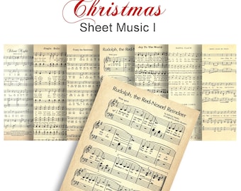 CHRISTMAS CAROLS Sheet Music no 1 - Digital Paper Pack - 7 Christmas Songs Vintage Piano Music -Instant Download Digital Printable Papers