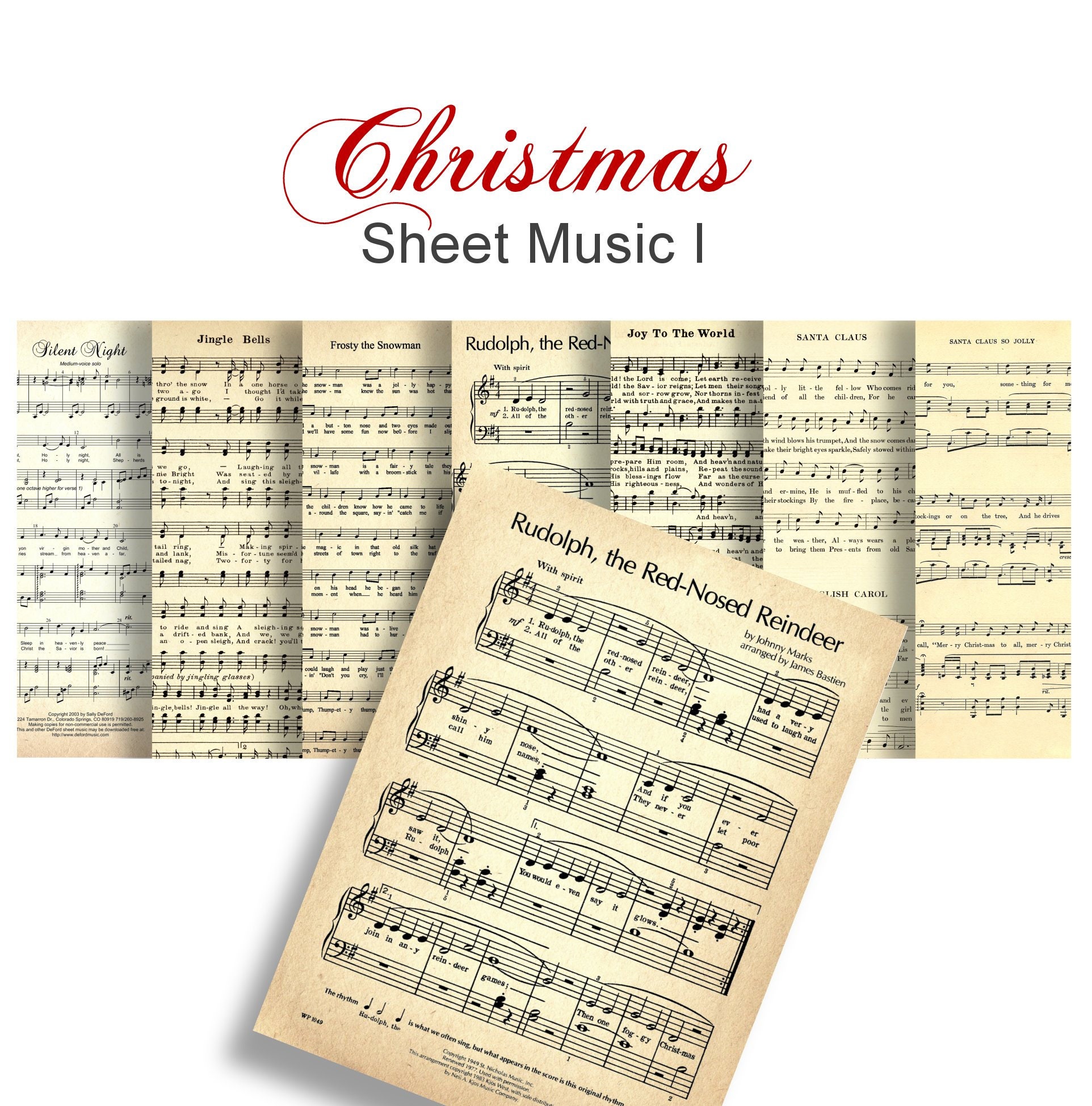 CHRISTMAS CAROLS Sheet Music No 1 Digital Paper Pack 7 - Etsy New Zealand