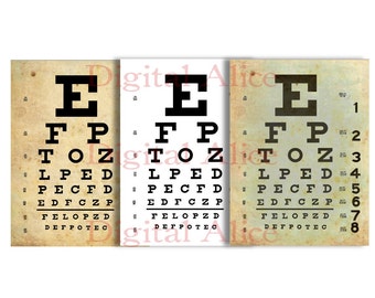 Vintage  EYE EXAM CHART - Instant Printable Download - 3 finishes - 8.5 x 11 in  Wall Art