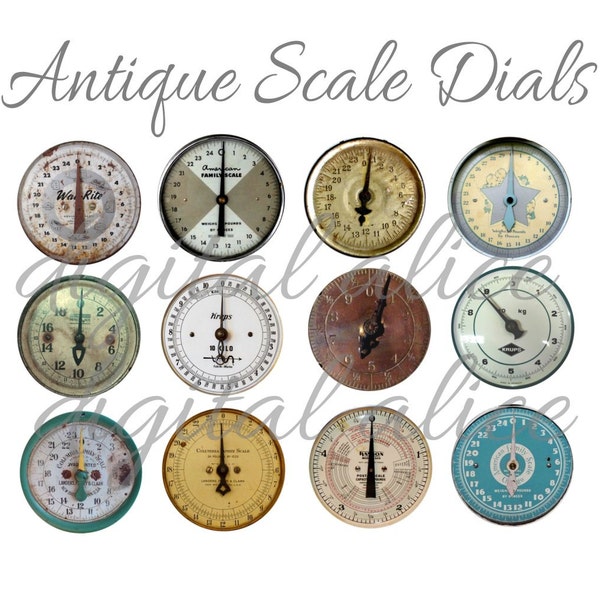 ANTIQUE SCALE DIALS  Craft Circles - Industrial Meters and Dials - Instant Download Digital Printable  -Bottlecaps Collage Sheet -  DiY