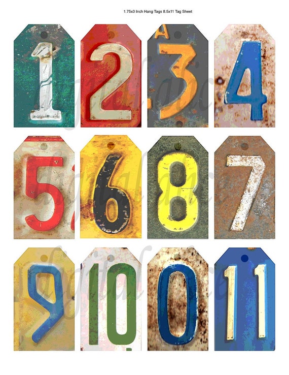 Old RUSTY METAL NUMBERS Vintage Number Tags Instant Digital Download  Industrial Steampunk Art Great for Gift Tags,cards Diy 