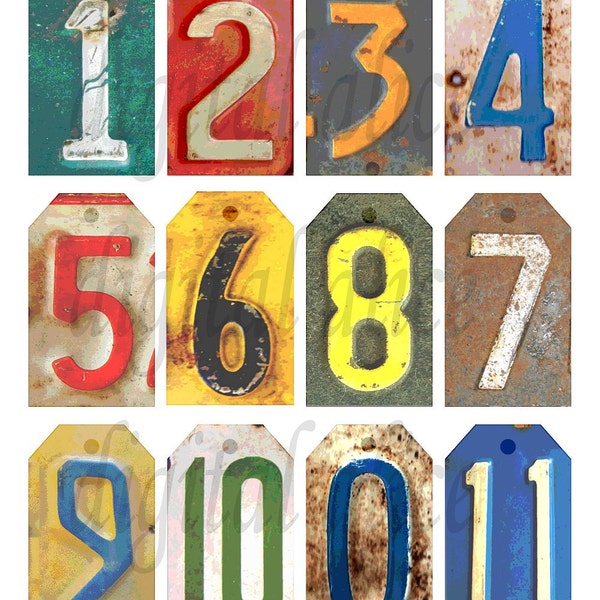 Old RUSTY METAL NUMBERS - étiquettes numériques vintage - Téléchargement numérique instantané - art steampunk industriel - idéal pour les étiquettes cadeaux, cartes - DiY