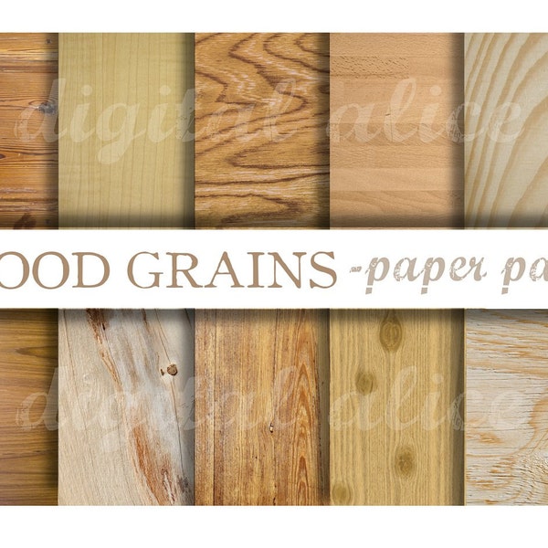 WOOD GRAIN TEXTURES Paper Pack- Digital Papers - 10 Wood Finiishes, Grains,Knots ,Instant Printable Download -paper crafts