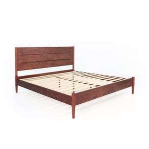 Apollo Mid-Century Modern Hevea Wood Platform Bed, Mahogany Finish, No Tools Assembly
