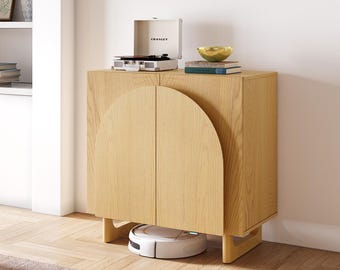 Mid-Century Modern Storage Cabinet with Arched Doors & 2 Shelves