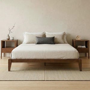 Japanese Joinery Bed Frame, Solid Wood, Anti-Squeak, No Headboard, Minimalist Modern, Easy Assembly
