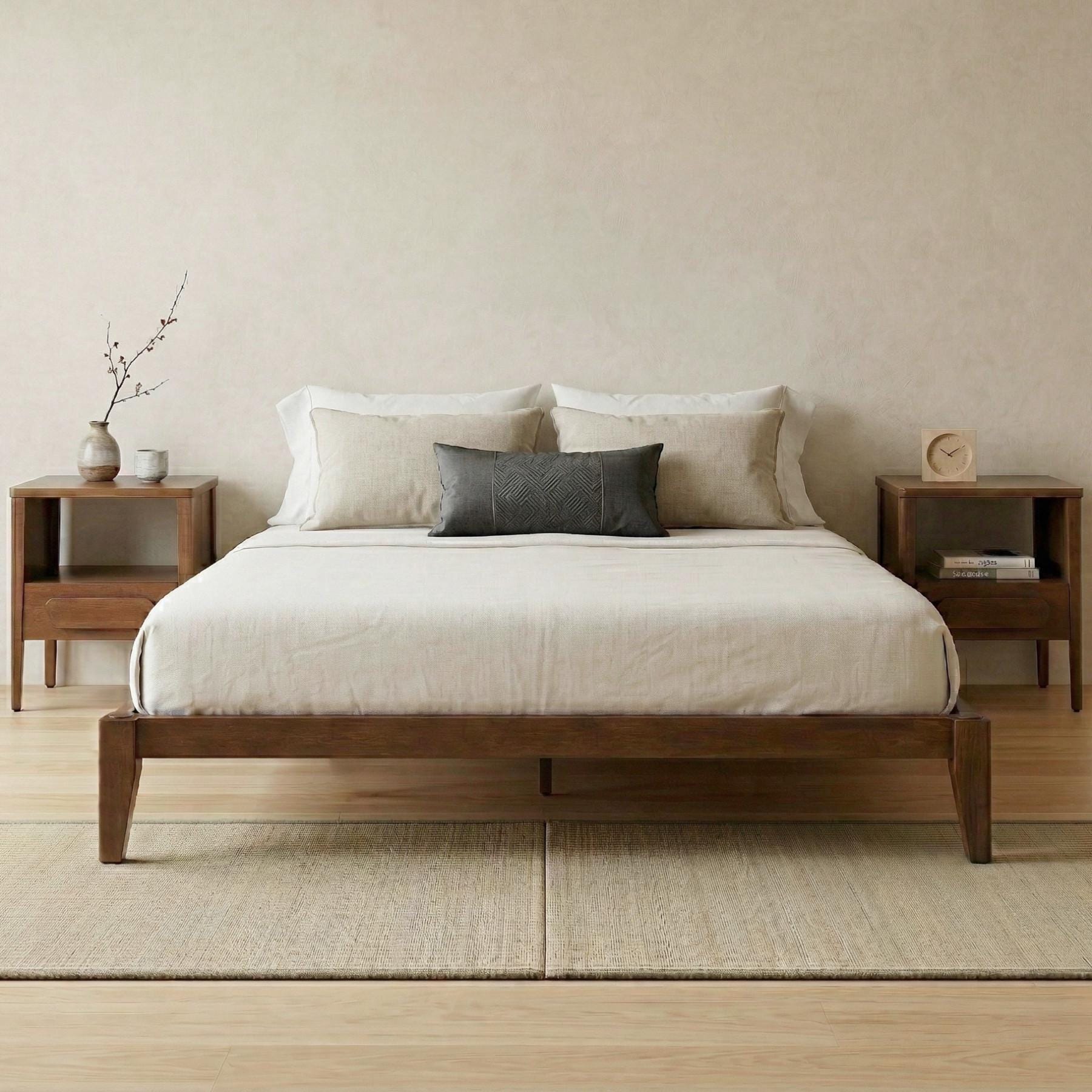 Japanese Joinery Bed Frame, Solid Wood, Anti-Squeak, No Headboard, Minimalist Modern, Easy Assembly