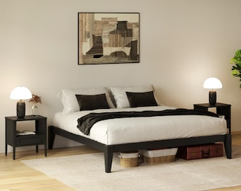Japanese Joinery Bed Frame, Black Midnight Charcoal, No Tools Required, Easy Assembly