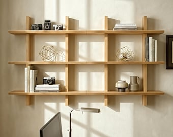 Shouji Solid Wood Floating Wall Shelf, Set of 2 Same Color, Reversible & Modular Compatible