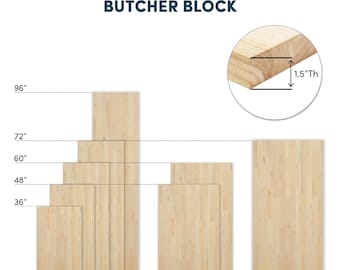 1.5 in. Thick Hevea Wood Butcher Block Countertop, Unfinished Wood Slabs for Table Top
