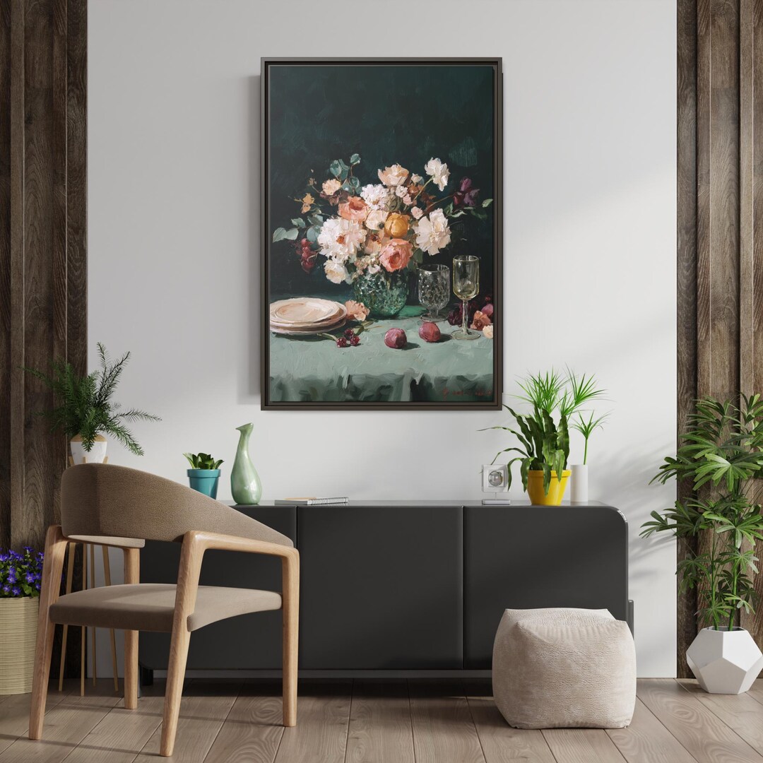 Moody Floral Still Life Art Print: Vintage Rose Bouquet Painting - Etsy