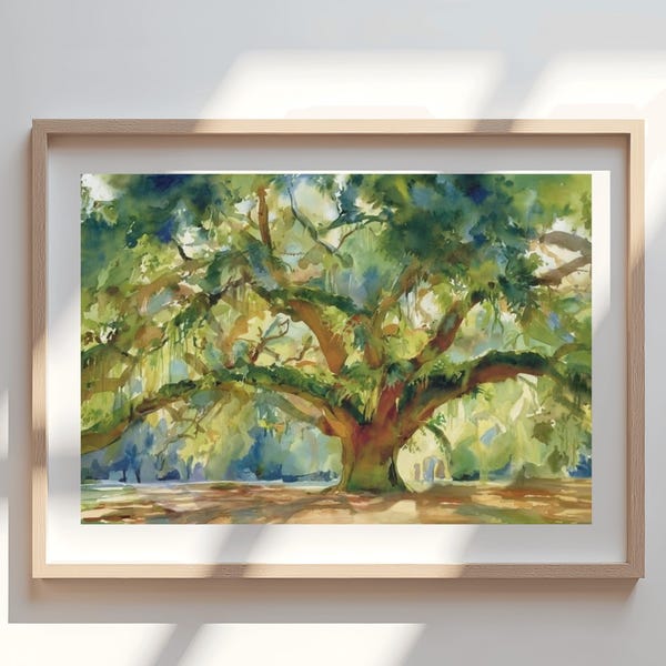 Impresión de acuarela de roble verde - Papel giclée, lienzo envuelto en galería o lienzo con marco de madera - Regalo de arte de pared