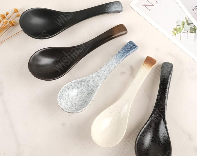Japanese Handmade Ceramic Soup Spoons, Ramen Noodle Spoons, Elegant Ceramic Soup Spoons, Unique Christmas Gifts