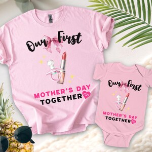 Our First Mother&#39;s Day Shirt 2025, Mothers Day Matching Shirt, new mommy tees, mom girl baby shirt, mom boy baby tee, coquette mom tshirt