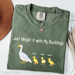 Comfort Colors Custom Mama Duck Shirt with Kids names, Personalized Mothers Day Gift Birthday Gift for Mom Funny Duck Tee Bird Lover TShirt