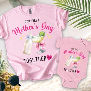 Our First Mother&#39;s Day Shirt 2025, Mothers Day Matching Shirt, new mommy tees, mom girl baby shirt, mom boy baby tee, coquette mom tshirt