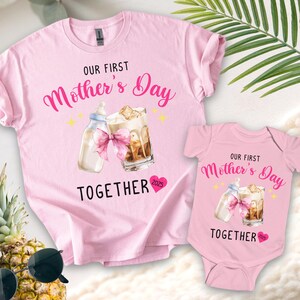 Our First Mother&#39;s Day Shirt 2025, Mothers Day Matching Shirt, new mommy tees, mom girl baby shirt, mom boy baby tee, coquette mom tshirt