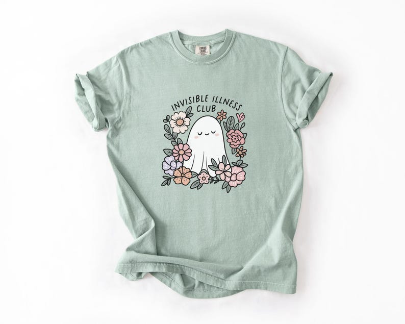 Invisible Illness Club-shirt - schattig spook-T-shirt voor chronische ziekte, Spoonie, fibromyalgie, POTS, geestelijke gezondheid, onzichtbare handicap afbeelding 1