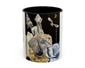 Obatala Elephant Coffee Mug - Unique Home Decor, Gift for Art Lovers, Boho Style, Inspirational Drinkware, Creative Kitchenware