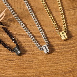 Personalized Men Necklace with Family Name, Engraved Silver Necklace, Name Bead Chain, Couple Necklace, Necklace for Men, Gift for Husband