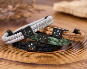 Pulsera personalizada para hombre, regalo del Día del Padre, pulsera con inicial grabada, pulsera para parejas, pulsera familiar ajustable para papá, novio o esposo.