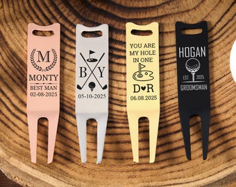 Herramienta de reparación de divots de golf personalizada, reparación de marcas de pitch de golf, herramienta de metal para divots, regalo para golfistas, regalo para padrinos de boda, accesorios de golf