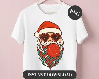 Retro Santa PNG : Groovy Christmas Sublimation Design | Funky Holiday Shirt Art | Digital Download