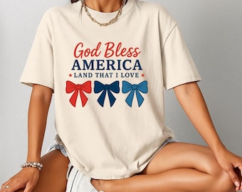 God Bless America PNG | Patriotic Bow Sublimation Design | 4th of July Clipart | Red White Blue Bow PNG | USA Shirt Design Digital Download