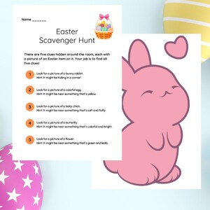 Easter scavenger hunt, Indoor Treasure Hunt , Printable Kids scavenger hunt Clue, Easterriddles, Home scavenger hunt, Easter Game for Kids