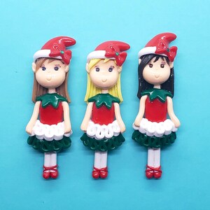 Christmas Cold Porcelain Elf Girl Figurine, Personalized Ornament, Magnet, Brooch, Gift