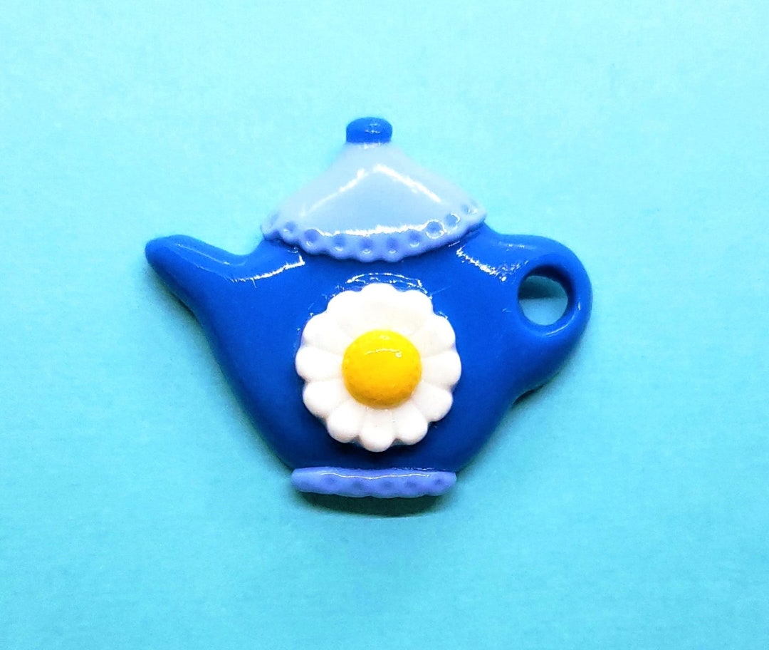 Daisy Flower Blue Teapot Brooch Decor Etsy
