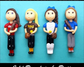 Custom Softball Player Figurine Batter Catcher Pitcher Coach, Team,  Ornament, Pendant, Purse Charm, Brooch, Magnet, Cake Topper Decor