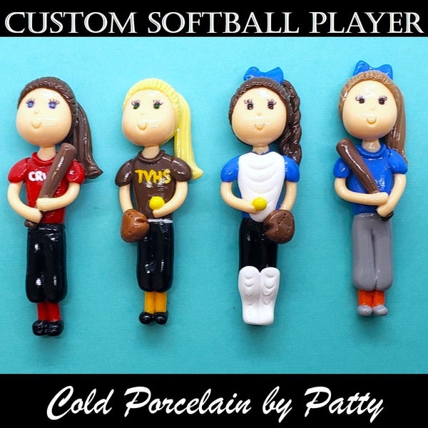 Figurine personnalisée de joueur de softball | pâte à frire, receveur, pichet | ornement | aimant | Décoration | Décoration de gâteau | Cadeau fait main personnalisé