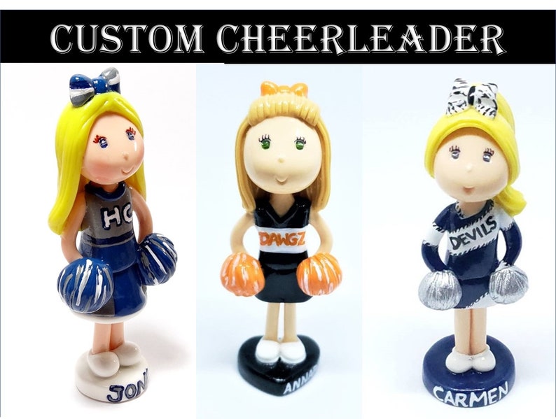 Custom Cheerleader Figurine Ornament Magnet Purse Charm Brooch Cake Topper Personalized Handmade Gift image 6