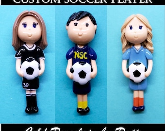Custom Soccer Player Figurine, Sports Athlete Team Coach, Ornament, Pendant, Purse Charm, Brooch, Magnet, Cake Topper Decor