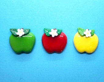 Set of 3 Apple Fruit Magnets in Red, Green & Yellow | Handmade Faux Food Decor | Ready to Ship