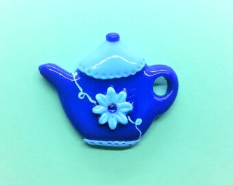 Handmade Daisy Flower Blue Teapot Magnet | Ready to Ship
