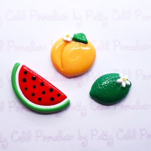 Set of 3 Fruit Magnets, Watermelon Slice, Peach and Lime