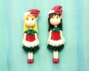Cold Porcelain Christmas Elf Girl Figurine, Personalized Ornament, Keepsake