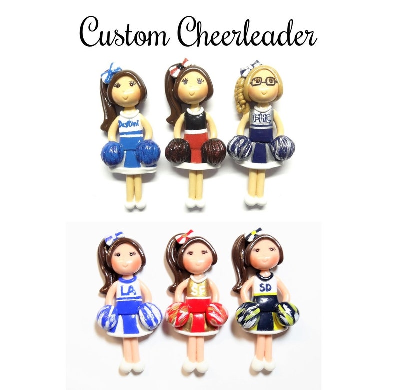 Custom Cheerleader Figurine Ornament Magnet Purse Charm Brooch Cake Topper Personalized Handmade Gift image 9
