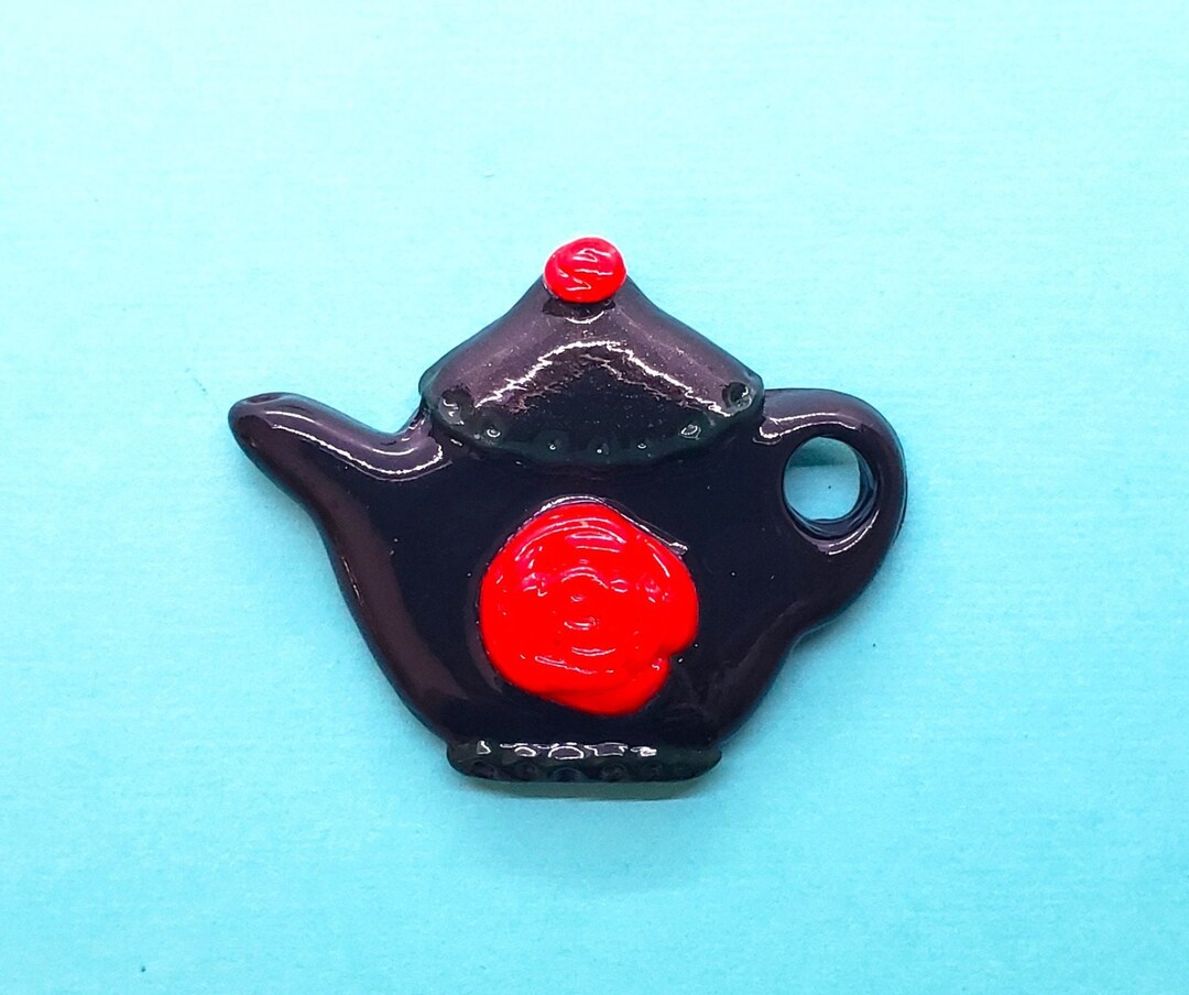 Red Rose Flower Black Teapot Etsy