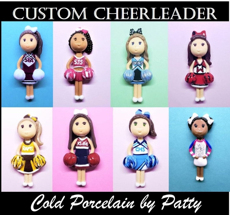 Custom Cheerleader Figurine Ornament Magnet Purse Charm Brooch Cake Topper Personalized Handmade Gift image 1