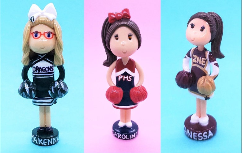 Custom Cheerleader Figurine Ornament Magnet Purse Charm Brooch Cake Topper Personalized Handmade Gift image 5