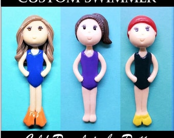Custom Female Swimmer Figurine | Ornament | Magnet | Brooch | Purse Charm | Decor | Cake Topper | Personalized Handmade Gift
