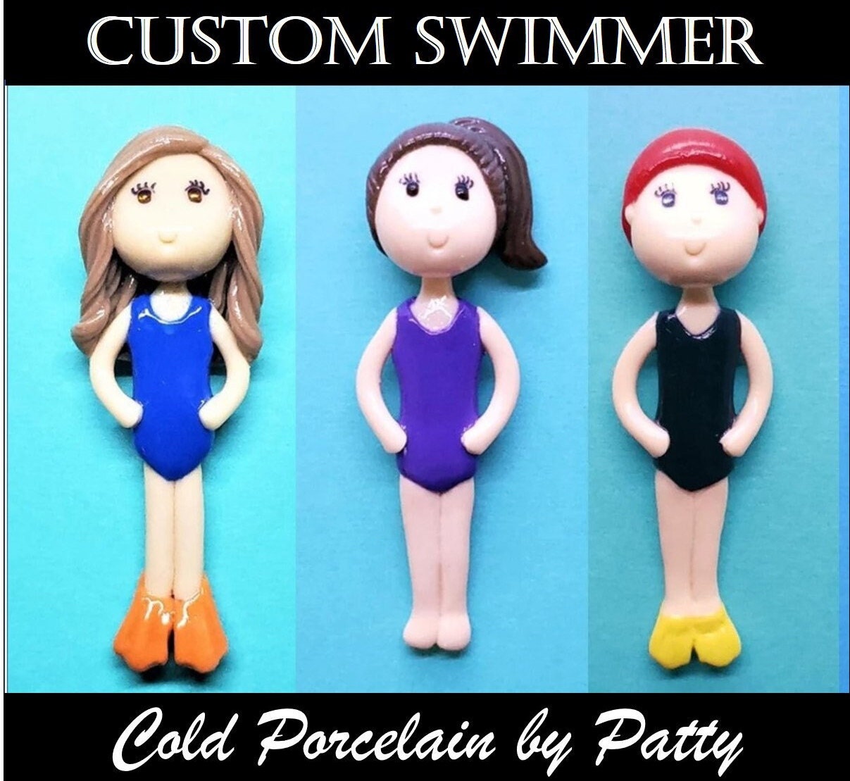 Custom Female Swimmer Figurine, Water Sports Athlete Swim Team Coach, Ornament, Pendant, Purse Charm, Brooch, Magnet, Cake Topper Decor