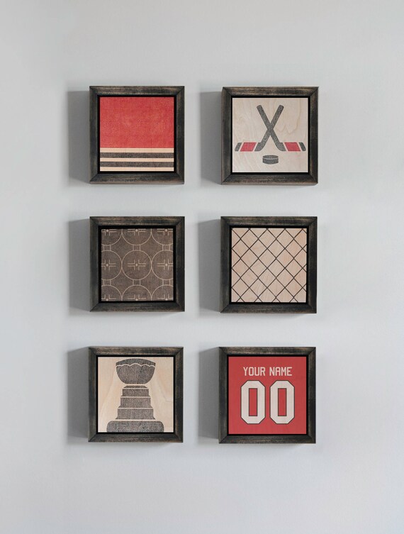 Chicago Blackhawks Set Hockey Sports Wood Art Wood Block Etsy